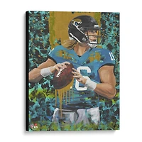 Trevor Lawrence Jacksonville Jaguars Stretched 16" x 20" Embellished Canvas Giclee Print - Art by Cortney Wall