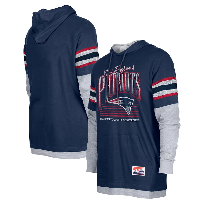 Men's New Era Navy New England Patriots Twofer Long Sleeve Hooded T-Shirt