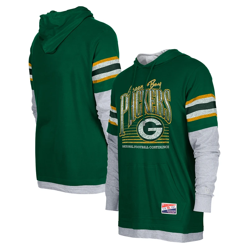 Men's New Era Green Green Bay Packers Twofer Long Sleeve Hooded T-Shirt
