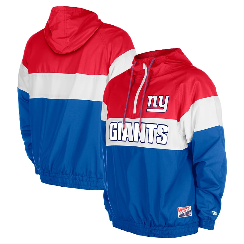 Men's New Era Royal New York Giants 3rd Down Raglan Quarter-Zip Windbreaker Jacket