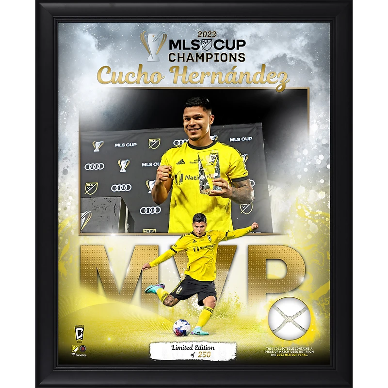 Cucho Hernández Columbus Crew 2023 MLS Cup Champions MVP Framed 16" x 20" Collage with a Piece of Match-Used Net from the 2023 MLS Cup - Limited Edition of 250