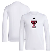 Men's adidas White Texas Tech Red Raiders Primary Locker Logo AEROREADY Long Sleeve T-Shirt