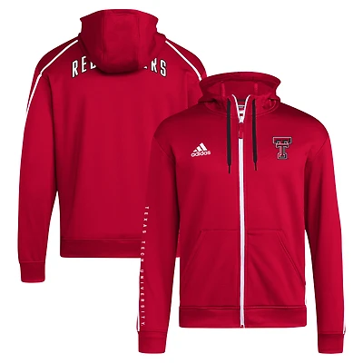 Men's adidas Red Texas Tech Red Raiders 2024 Sideline Travel AEROREADY Full-Zip Hoodie