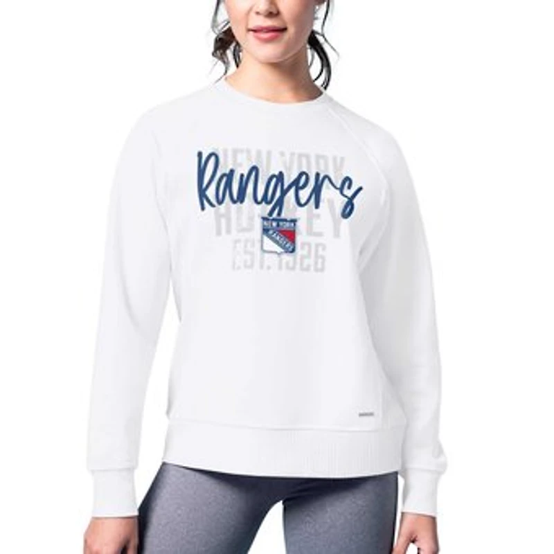Women's MSX by Michael Strahan White New York Rangers Millie Raglan Pullover Sweatshirt