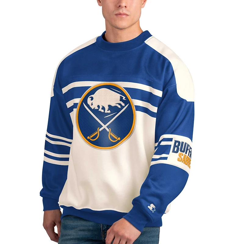 Men's Starter White Buffalo Sabres Defense Fleece Crewneck Pullover Sweatshirt