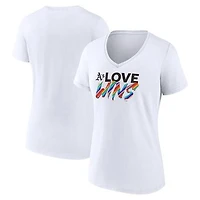 Women's White Athletics Love Wins V-Neck T-Shirt