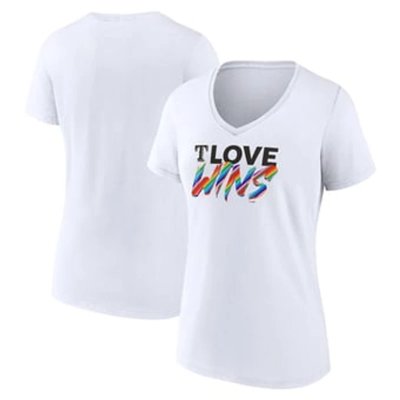 Women's White Texas Rangers Love Wins V-Neck T-Shirt