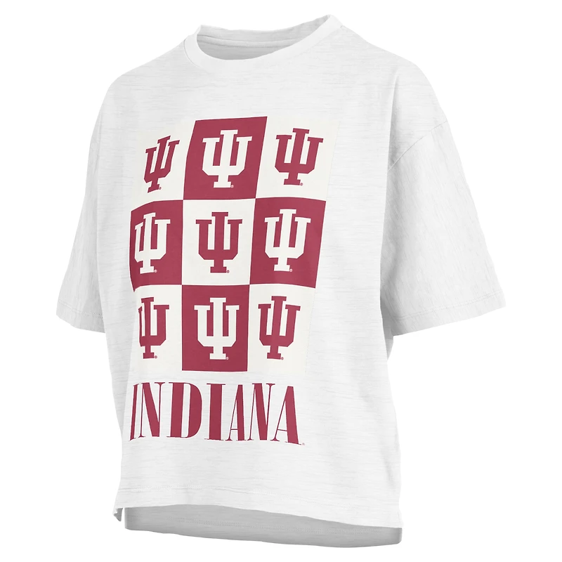 Women's Pressbox White Indiana Hoosiers Motley Crew Andy Waist Length Oversized T-Shirt