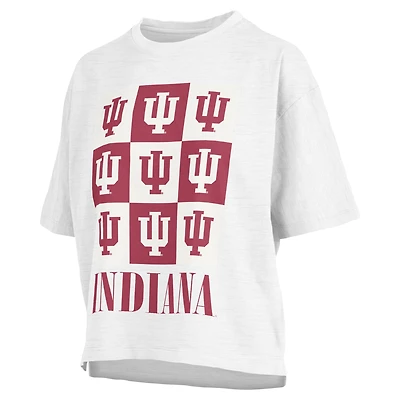 Women's Pressbox White Indiana Hoosiers Motley Crew Andy Waist Length Oversized T-Shirt
