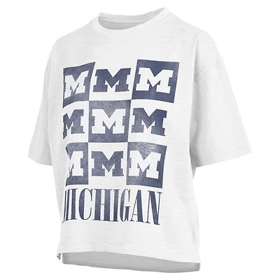 Women's Pressbox White Michigan Wolverines Motley Crew Andy Waist Length Oversized T-Shirt