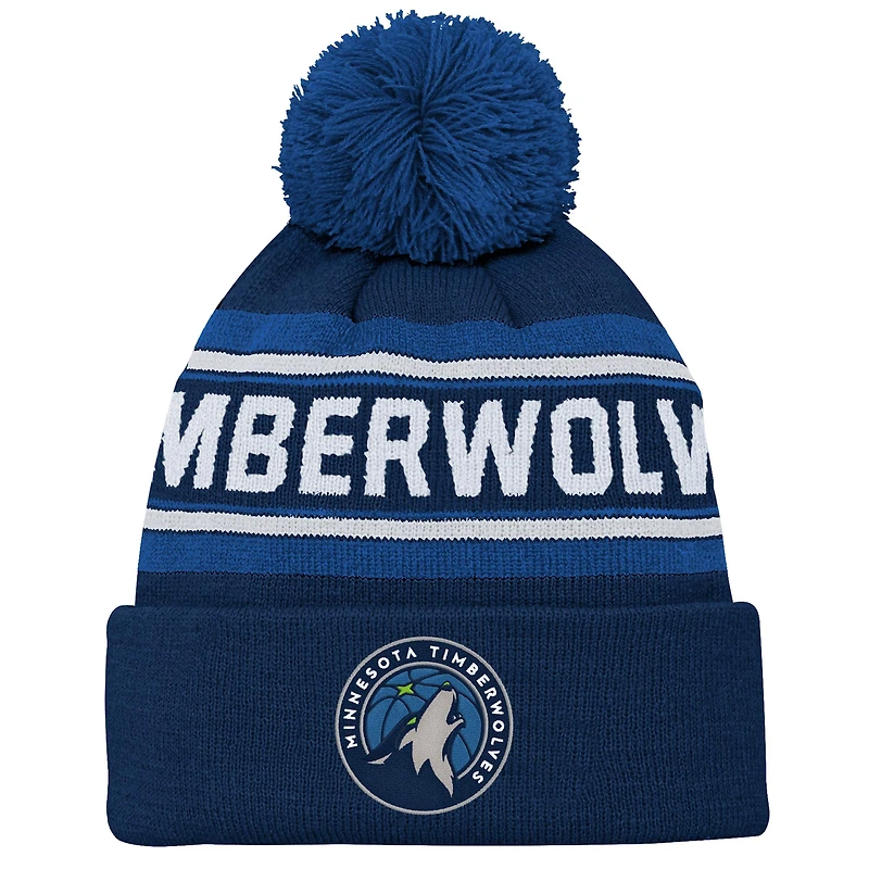 Youth Navy Minnesota Timberwolves Backboard Jacquard Cuffed Knit Hat with Pom