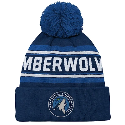 Youth Navy Minnesota Timberwolves Backboard Jacquard Cuffed Knit Hat with Pom