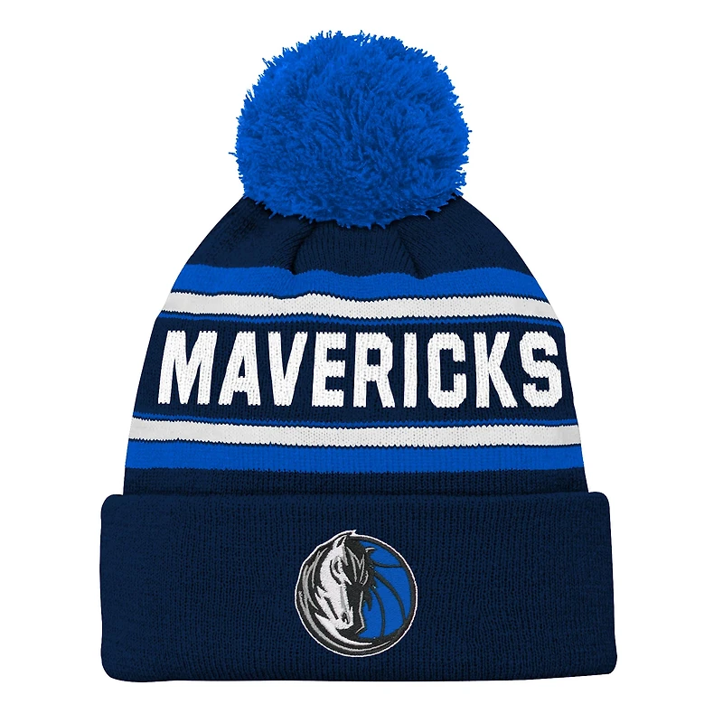 Youth Navy Dallas Mavericks Backboard Jacquard Cuffed Knit Hat with Pom