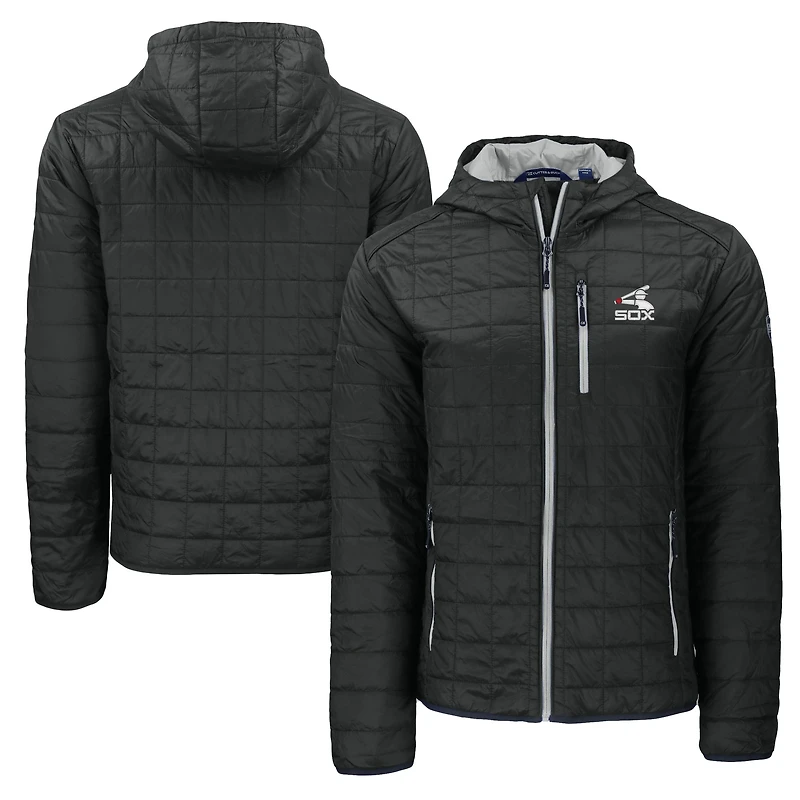 Men's Cutter & Buck  Black Chicago White Sox Cooperstown Collection Rainier Primaloft Eco Full-Zip Hooded Jacket