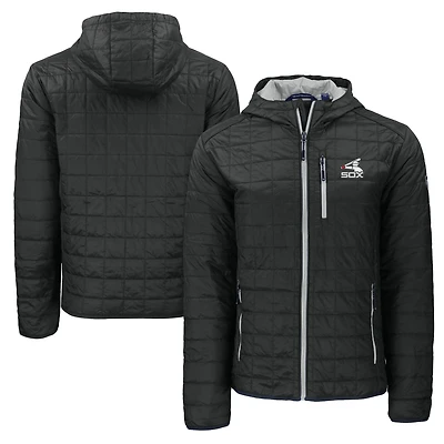 Men's Cutter & Buck  Black Chicago White Sox Cooperstown Collection Rainier Primaloft Eco Full-Zip Hooded Jacket
