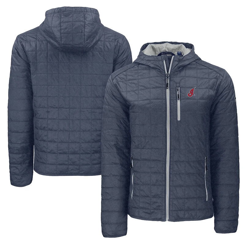 Men's Cutter & Buck  Anthracite Cleveland Guardians Cooperstown Collection Rainier Primaloft Eco Full-Zip Hooded Jacket