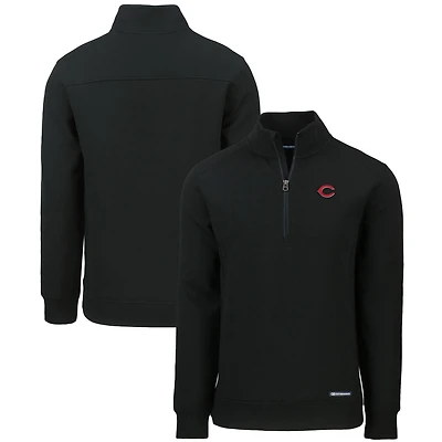 Men's Cutter & Buck  Black Cincinnati Reds Roam Eco Recycled Quarter-Zip Pullover