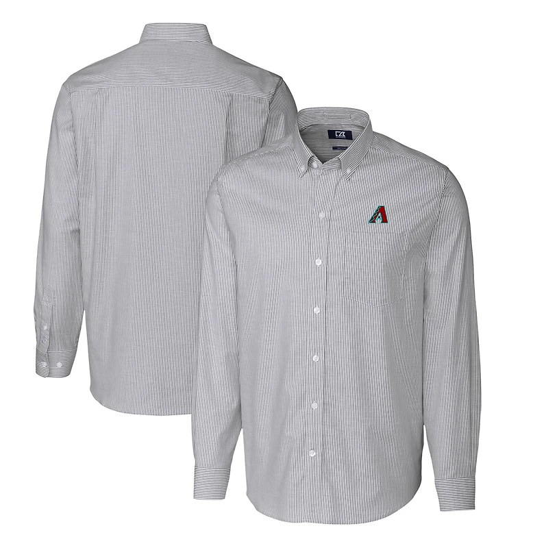 Men's Cutter & Buck  Charcoal Arizona Diamondbacks Striped Stretch Oxford Long Sleeve Dress Shirt