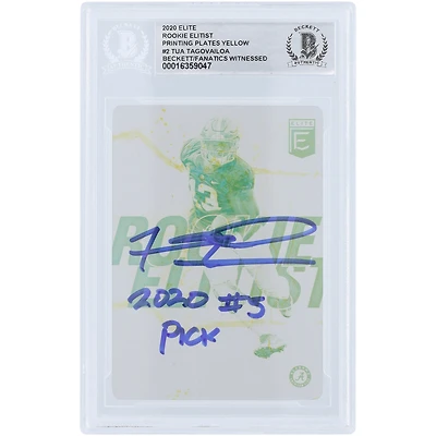 Tua Tagovailoa Alabama Crimson Tide Autographed 2020 Panini Donruss Elite Rookie Elitist Yellow Printing Plates #2 #1/1 Beckett Fanatics Witnessed Authenticated Rookie Card with "2020 #5 PICK" Inscription
