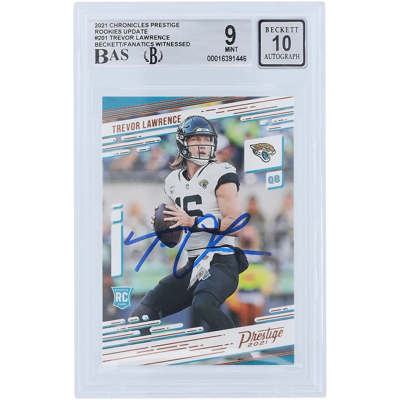 Trevor Lawrence Jacksonville Jaguars Autographed 2021 Panini Chronicles Prestige Rookies Update #201 Beckett Fanatics Witnessed Authenticated 9/10 Rookie Card