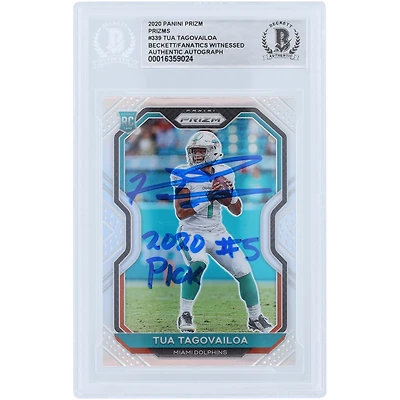 Tua Tagovailoa Miami Dolphins Autographed 2020 Panini Prizm Silver Prizm #339 Beckett Fanatics Witnessed Authenticated Rookie Card with "2020 #5 PICK" Inscription