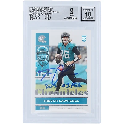 Trevor Lawrence Jacksonville Jaguars Autographed 2021 Panini Chronicles #47 Beckett Fanatics Witnessed Authenticated 9/10 Rookie Card with "2021 #1 Pick" Inscription