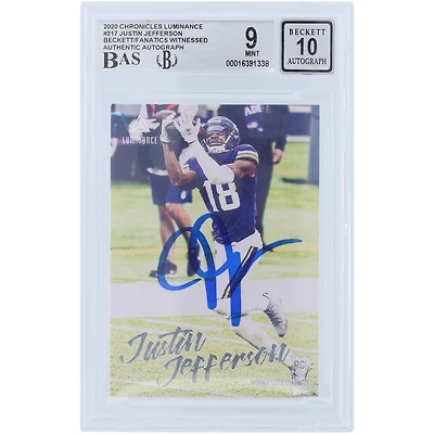 Justin Jefferson Minnesota Vikings Autographed 2020 Panini Chronicles Luminance #217 Beckett Fanatics Witnessed Authenticated 9/10 Rookie Card
