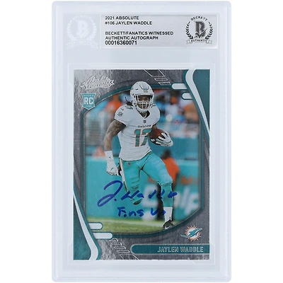 Jaylen Waddle Miami Dolphins Autographed 2021 Panini Absolute #106 Beckett Fanatics Witnessed Authenticated Rookie Card with "Fins Up" Inscription