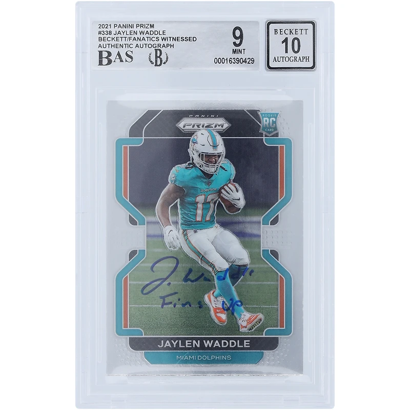 Jaylen Waddle Miami Dolphins Autographed 2021 Panini Prizm #338 Beckett Fanatics Witnessed Authenticated 9/10 Rookie Card with "Fins Up" Inscription