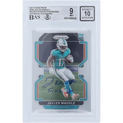 Jaylen Waddle Miami Dolphins Autographed 2021 Panini Prizm #338 Beckett Fanatics Witnessed Authenticated 9/10 Rookie Card with "Fins Up" Inscription