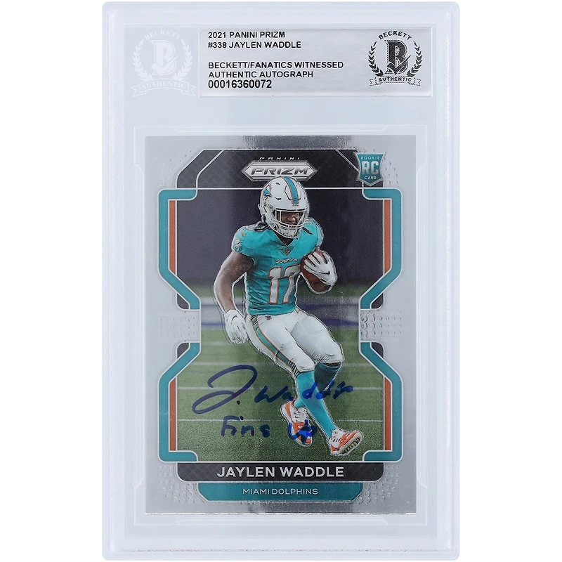Jaylen Waddle Miami Dolphins Autographed 2021 Panini Prizm #338 Beckett Fanatics Witnessed Authenticated Rookie Card with "Fins Up" Inscription