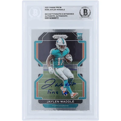 Jaylen Waddle Miami Dolphins Autographed 2021 Panini Prizm #338 Beckett Fanatics Witnessed Authenticated Rookie Card with "Fins Up" Inscription