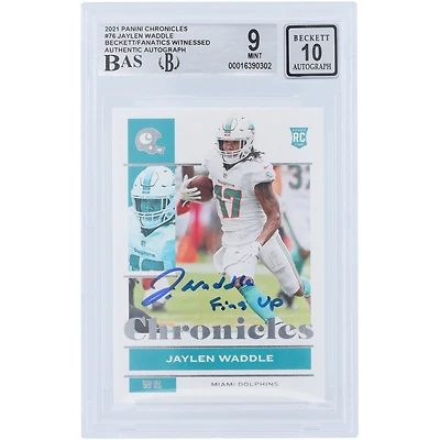 Jaylen Waddle Miami Dolphins Autographed 2021 Panini Chronicles #76 Beckett Fanatics Witnessed Authenticated 9/10 Rookie Card with "Fins Up" Inscription