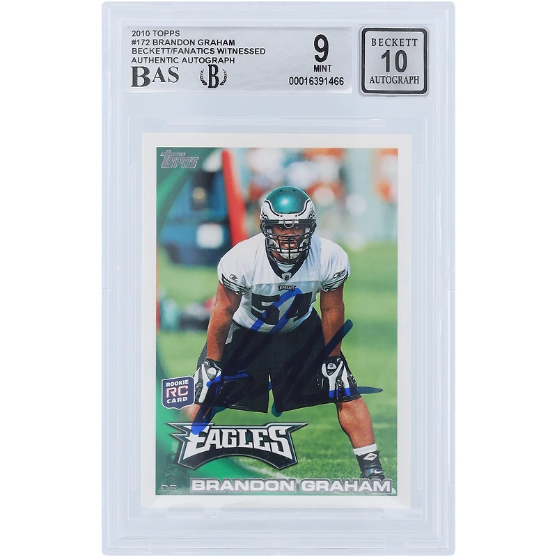 Brandon Graham Philadelphia Eagles Autographed 2010 Topps #172 Beckett Fanatics Witnessed Authenticated /10 Rookie Card