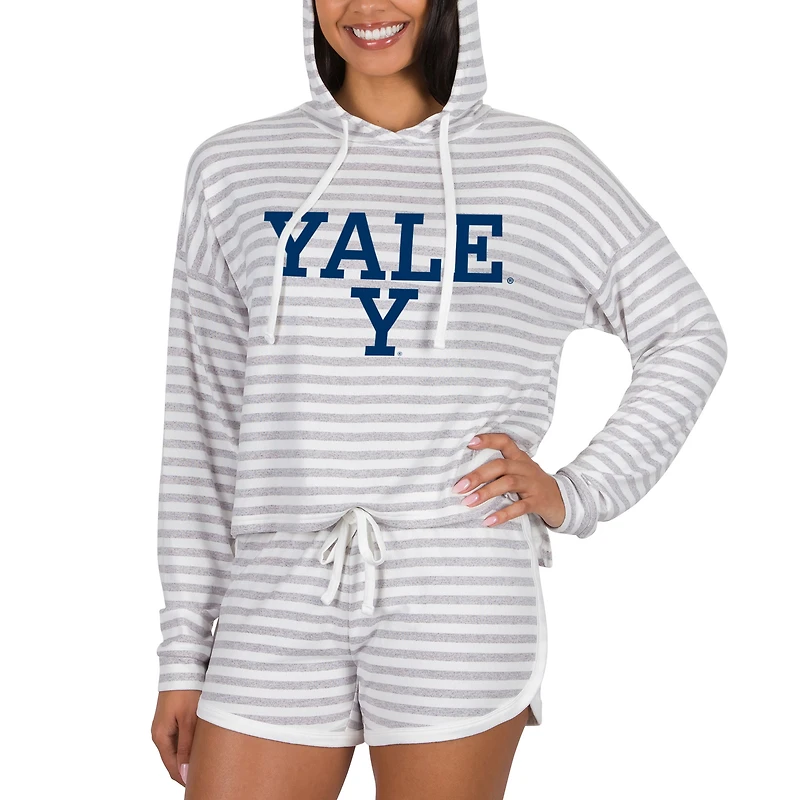 Women's Concepts Sport Cream Yale Bulldogs Visibility Long Sleeve Hoodie Top & Shorts Set