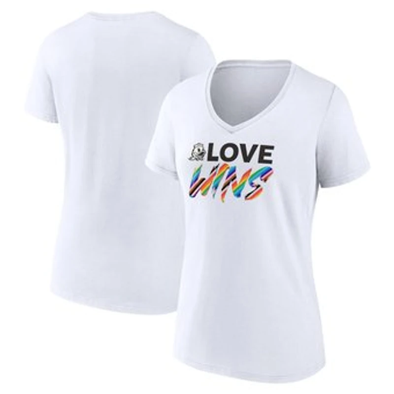 Women's White Oregon Ducks Love Wins V-Neck T-Shirt