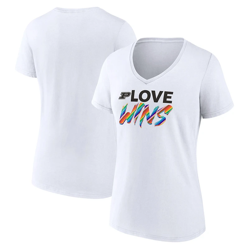 Women's White Purdue Boilermakers Love Wins V-Neck T-Shirt