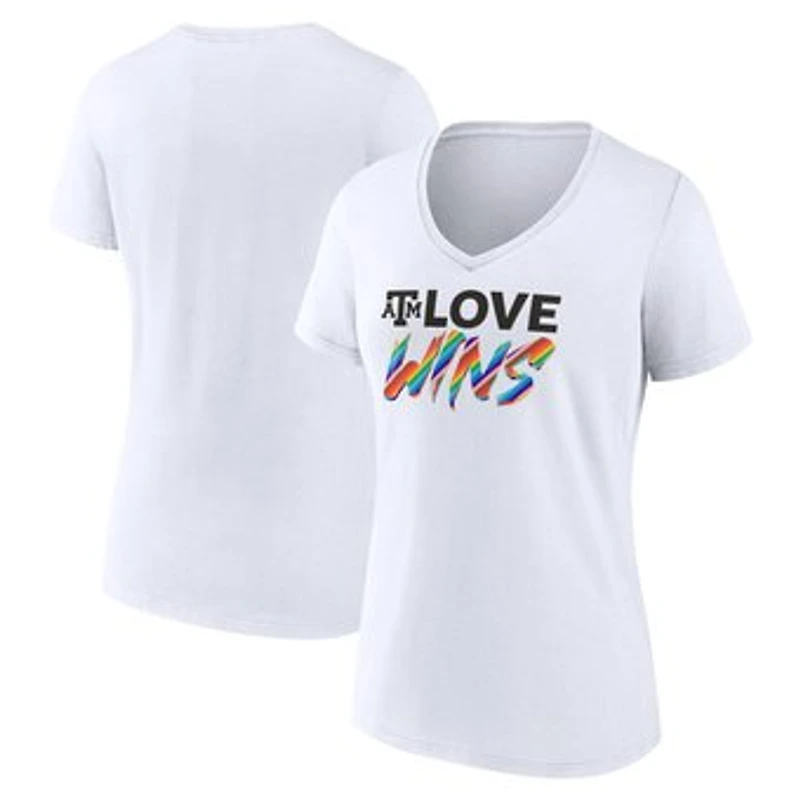 Women's White Texas A&M Aggies Love Wins V-Neck T-Shirt