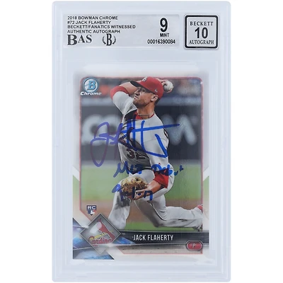 Jack Flaherty St. Louis Cardinals Autographed 2018 Bowman Chrome #72 Beckett Fanatics Witnessed Authenticated 9/ Rookie Card with "MLB Debut 9-1-17" Inscription