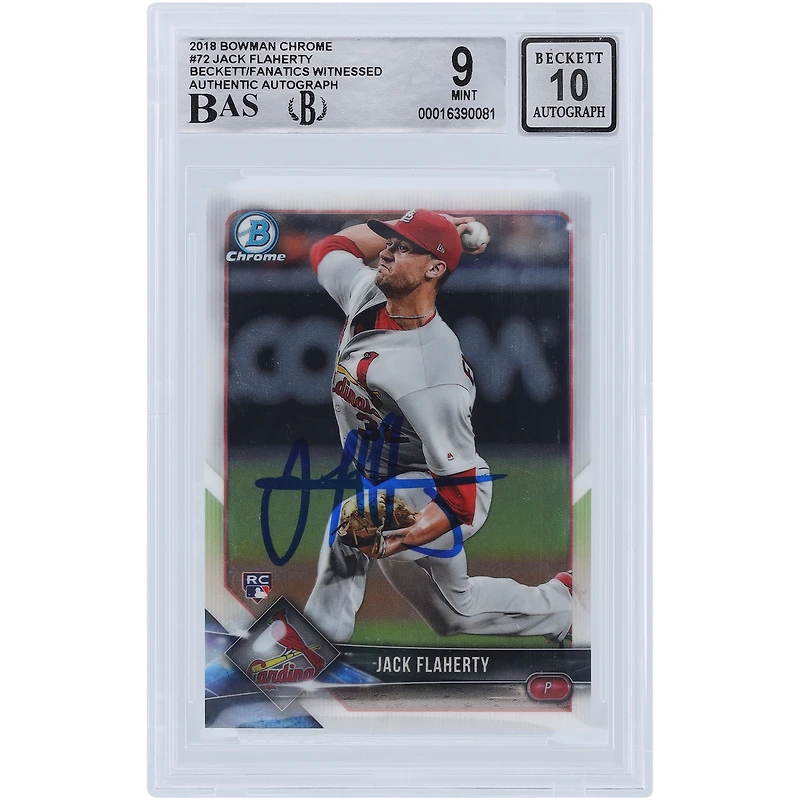Jack Flaherty St. Louis Cardinals Autographed 2018 Bowman Chrome #72 Beckett Fanatics Witnessed Authenticated / Rookie Card