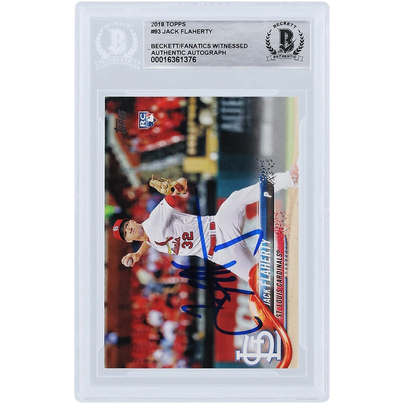 Jack Flaherty St. Louis Cardinals Autographed 2018 Topps #93 Beckett Fanatics Witnessed Authenticated Rookie Card