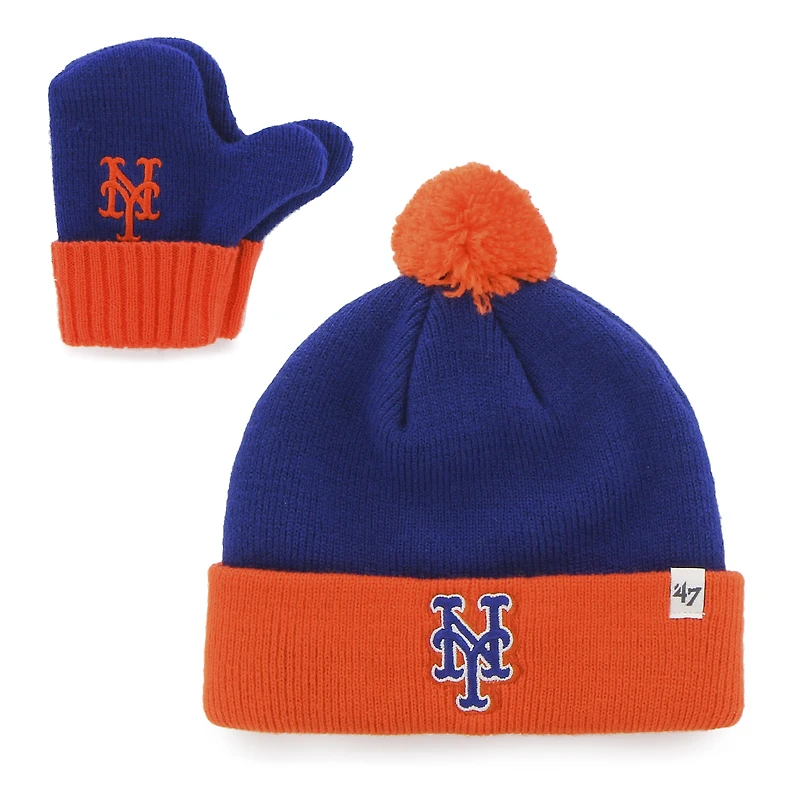 Toddler '47 Royal New York Mets Bam Bam Cuffed Knit Hat with Pom & Mittens Set