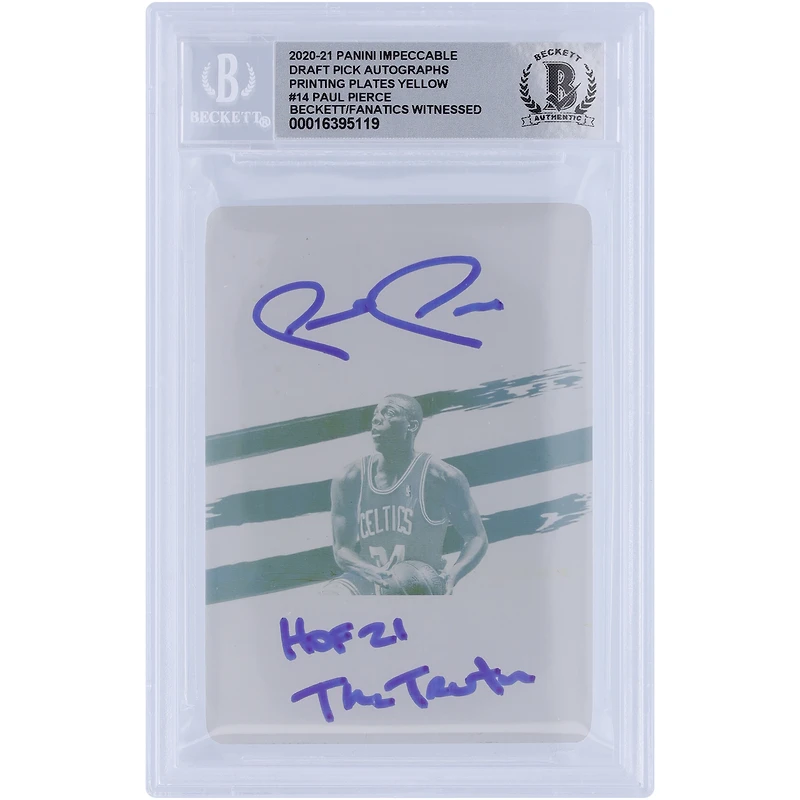 Paul Pierce Boston Celtics Autographed 2020-21 Panini Impeccable Draft Picks Yellow Printing Plate #14 #1/1 Beckett Fanatics Witnessed Authenticated 10 Card with "The Truth" & "HOF 21" Inscriptions