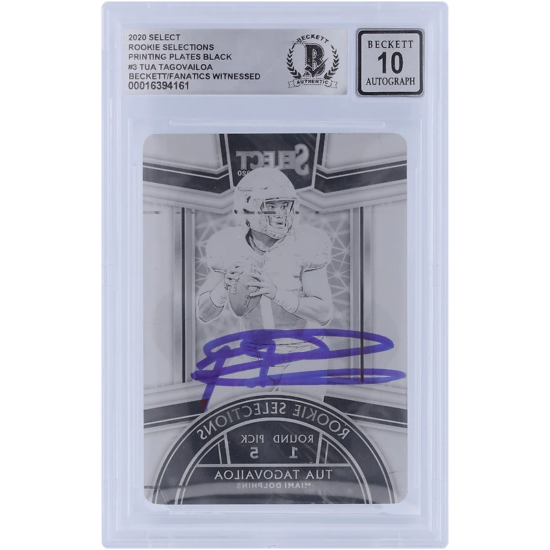 Tua Tagovailoa Miami Dolphins Autographed 2020 Panini Select Rookie Selections Black Printing Plate #3 #1/1 Beckett Fanatics Witnessed Authenticated 10 Rookie Card