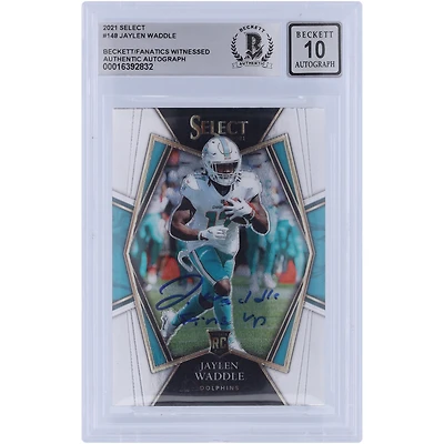Jaylen Waddle Miami Dolphins Autographed 2021 Panini Select Premier Level #148 Beckett Fanatics Witnessed Authenticated 10 Rookie Card with "Fins Up" Inscription