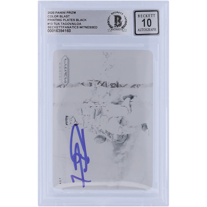 Tua Tagovailoa Miami Dolphins Autographed 2020 Panini Prizm Color Blast Black Printing Plate #13 #1/1 Beckett Fanatics Witnessed Authenticated 10 Rookie Card