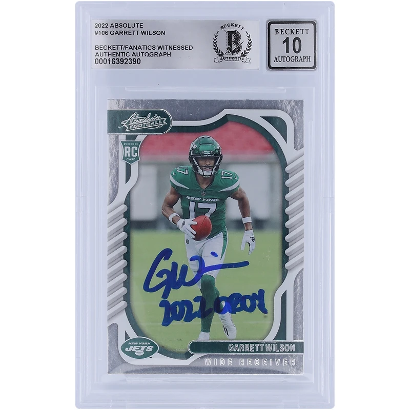 Garrett Wilson New York Jets Autographed 2022 Panini Absolute #106 Beckett Fanatics Witnessed Authenticated 10 Rookie Card with "2022 OROY" Inscription