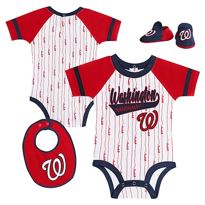 Newborn & Infant White Washington Nationals Base Hitter Bodysuit, Bib & Bootie Set