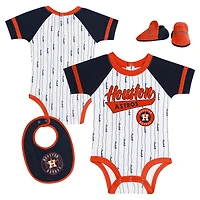 Newborn & Infant White Houston Astros Base Hitter Bodysuit, Bib & Bootie Set