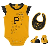 Girls Newborn & Infant Fanatics Gold Pittsburgh Pirates Happy Baseball Bodysuit, Bib & Bootie Set